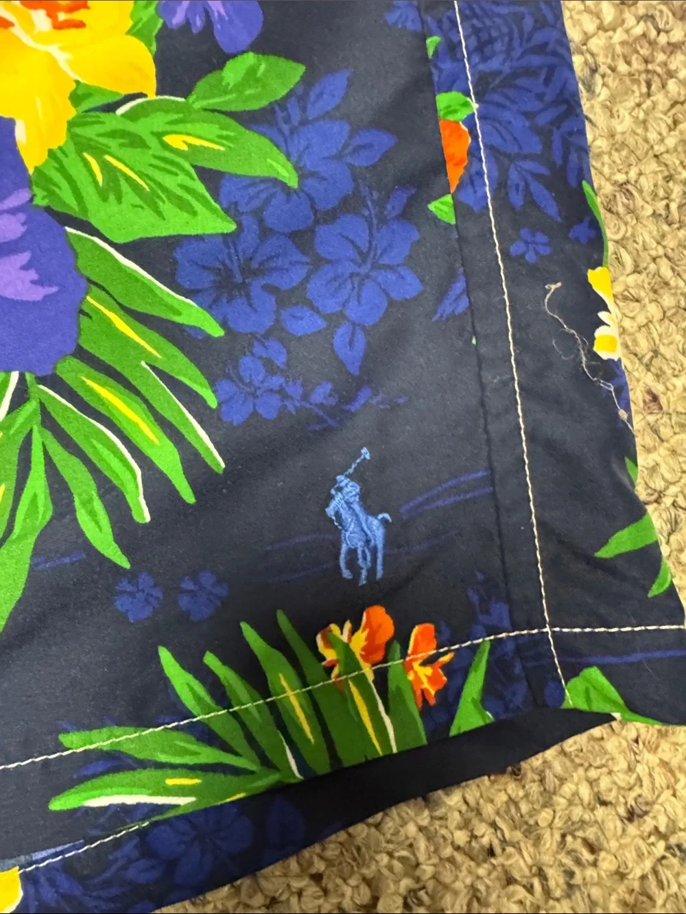 Men's Navy Floral Swim Trunks - Drawstring Waist Polo size L NWOT Ralph Lauren